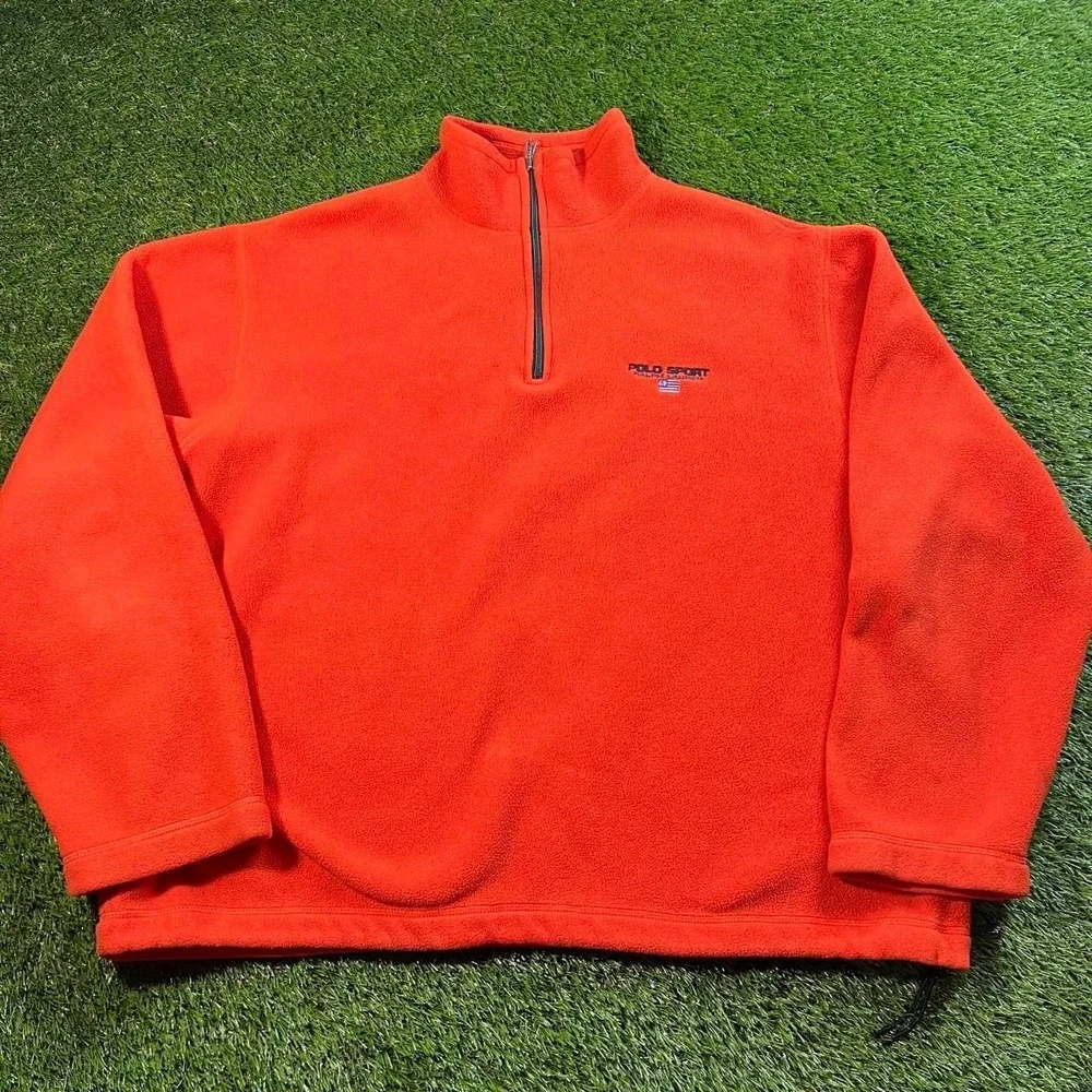 Vintage Polo Sport Ralph Lauren XXL Orange Fleece 1/4 Zip Pullover Made USA Rare